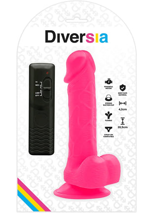 Flexibler vibrierender dildo rosa 20,5 cm aus silikon mit saugnapfbasis und fernbedienung, diversia