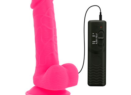 Flexibler vibrierender dildo rosa 20,5 cm aus silikon mit schwarzer fernbedienung