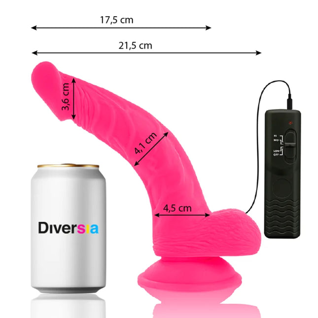 Flexibler vibrierender dildo rosa 21,5 cm aus silikon mit strukturiertem griff und schwarzer fernbedienung
