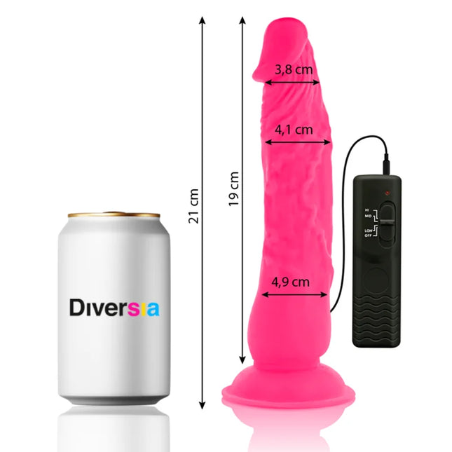 Flexibler vibrierender dildo rosa aus silikon mit schwarzer fernbedienung 21 cm lang 4,9 cm breit