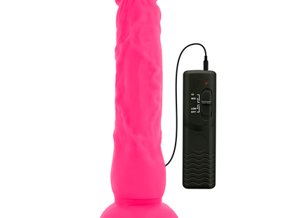 Vibrant pink silikon dildo 21 cm mit flexibler textur und saugbasis plus schwarzer fernbedienung