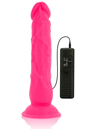 Vibrant pink silikon dildo 21 cm mit flexibler textur und saugbasis plus schwarzer fernbedienung