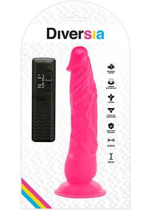 Rosa flexibler silikon dildo diversia 21 cm mit vibrationsfunktion, saugnapfbasis und fernbedienung