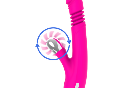 Vibrant pink silikon vibrator in hasenform mit rotierendem kopf und weißem akzentstreifen 24 cm lang