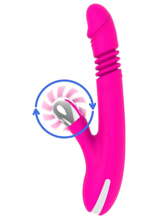 Vibrant pink silikon vibrator in hasenform mit rotierendem kopf und weißem akzentstreifen 24 cm lang