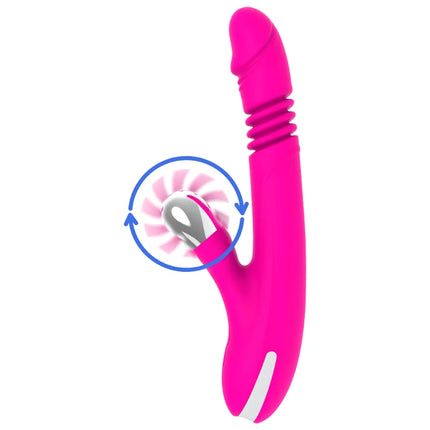 Vibrant pink silikon vibrator in hasenform mit rotierendem kopf und weißem akzentstreifen 24 cm lang