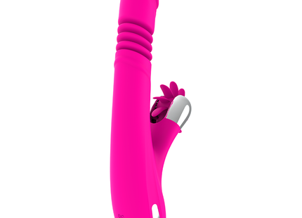 Vibrant pinker silikon rabbit vibrator diversia hase oben und unten 24 cm mit silbernem metallverschluss und blumendetail