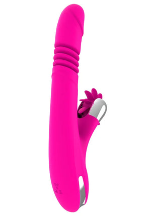 Vibrant pinker silikon rabbit vibrator diversia hase oben und unten 24 cm mit silbernem metallverschluss und blumendetail