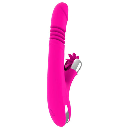 Vibrant pinker silikon rabbit vibrator diversia hase oben und unten 24 cm mit silbernem metallverschluss und blumendetail