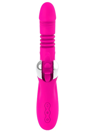 Vibrant pink silicone vibratory wand diversia hase oben und unten 24 cm with silver metallic clasp and three control buttons