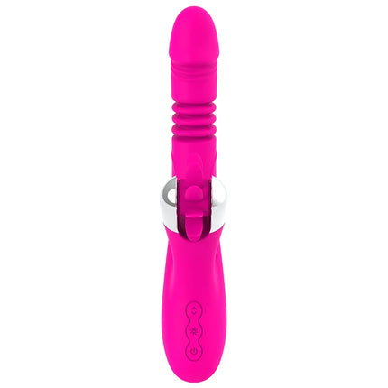 Vibrant pink silicone vibratory wand diversia hase oben und unten 24 cm with silver metallic clasp and three control buttons