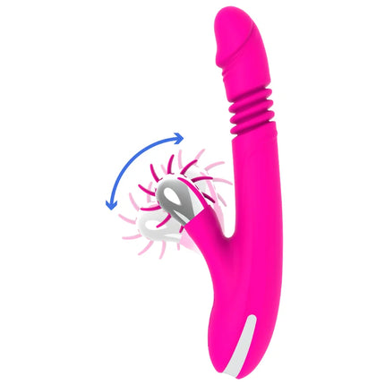 Vibrant pink silikonspielzeug diversia hase oben und unten 24 cm mit silbernem rotierendem kopf und strukturierter grifffläche