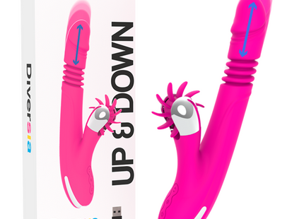 Vibranter rosa diversia up und down squeel multifunktionaler vibrator mit weißem strukturiertem kopf und stacheligen hervorstehungen 24 cm