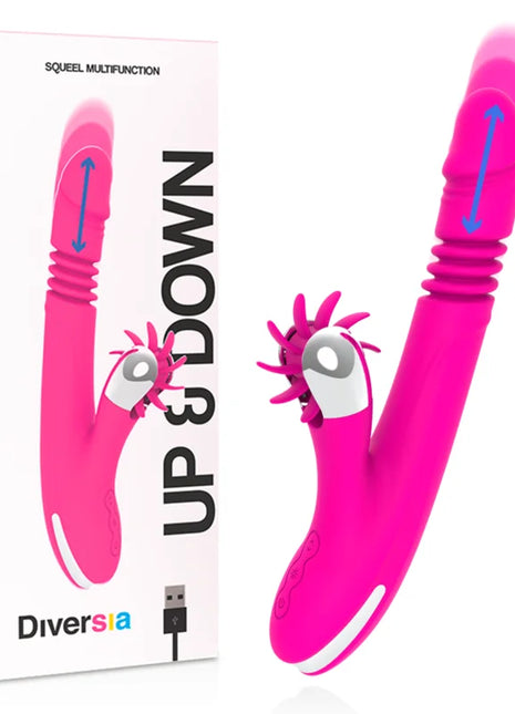 Vibranter rosa diversia up und down squeel multifunktionaler vibrator mit weißem strukturiertem kopf und stacheligen hervorstehungen 24 cm