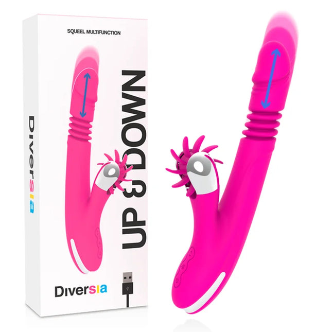 Vibranter rosa diversia up und down squeel multifunktionaler vibrator mit weißem strukturiertem kopf und stacheligen hervorstehungen 24 cm