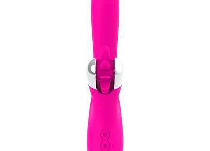 Vibrant pink silikon vibrator hasenwellen 24 cm mit silbernem metallverschluss und steuerungsknöpfen in hasenform