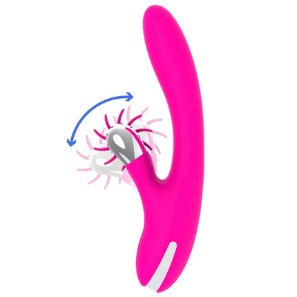 Vibrierendes pinkes silikonspielzeug diversia hasenwellen 24 cm mit silberfarbenem rotierendem kopf und weißen akzenten