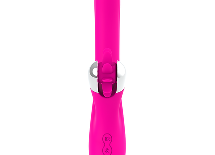 Brillant pinker silikon vibrator diversia hschlen rotation 24 cm mit silbernen metallverschluss und drei steuerknöpfen