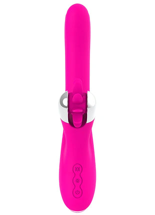 Brillant pinker silikon vibrator diversia hschlen rotation 24 cm mit silbernen metallverschluss und drei steuerknöpfen