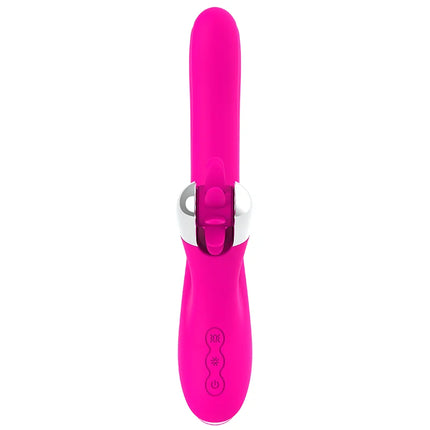 Brillant pinker silikon vibrator diversia hschlen rotation 24 cm mit silbernen metallverschluss und drei steuerknöpfen