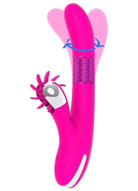 Vibranter pinkfarbener silikon vibrator diversia hschens rotation 24 cm mit texturiertem griff und doppelendem design