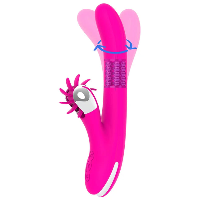 Vibranter pinkfarbener silikon vibrator diversia hschens rotation 24 cm mit texturiertem griff und doppelendem design