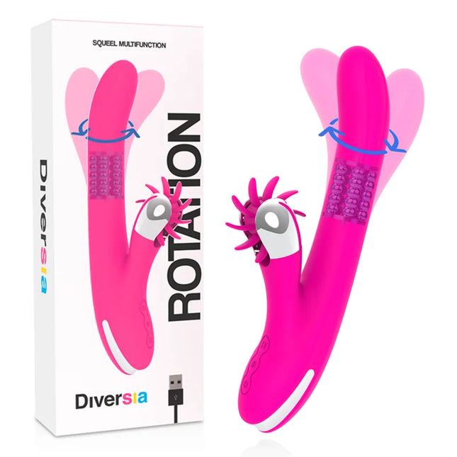 Vibrantes pinkes diversia squeel multifunction rotation spielzeug mit texturiertem griff und stacheligem kopf 24 cm