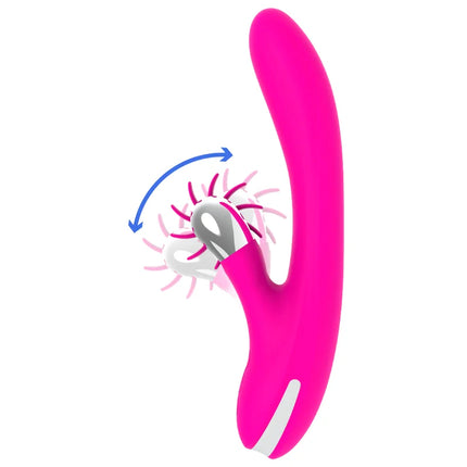 Vibrierender rosa silikon-häschen vibrator 24 cm von diversia mit silbernem kopf und weißen akzenten