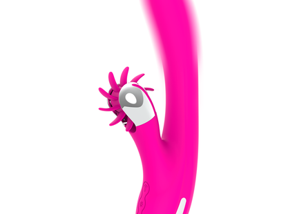Vibrierender pinker kaninchenförmiger vibrator 24 cm mit weißer basis und stacheliger kopfpartie von diversia hschten