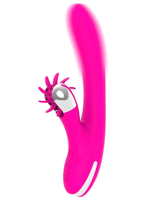 Vibrierender pinker kaninchenförmiger vibrator 24 cm mit weißer basis und stacheliger kopfpartie von diversia hschten