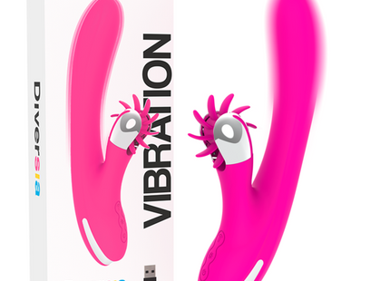 Vibrierender 24 cm langer diversia squeel multifunction silikontoy in pink mit weiß-silbernem, strukturierter spitzenkopf