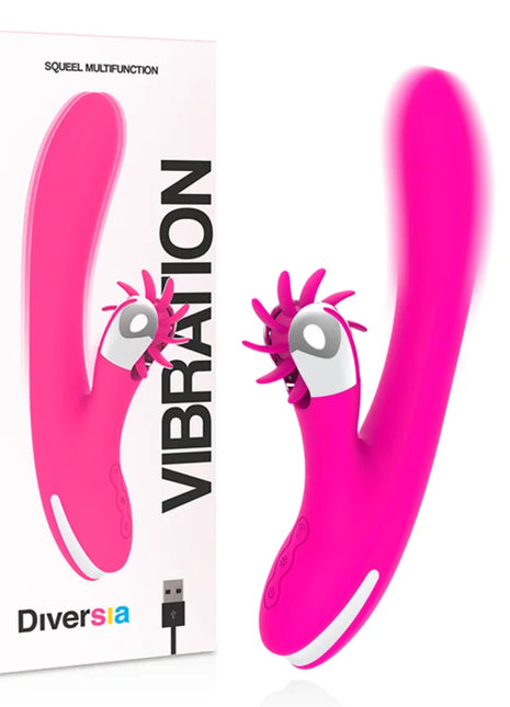 Vibrierender 24 cm langer diversia squeel multifunction silikontoy in pink mit weiß-silbernem, strukturierter spitzenkopf