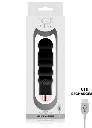 DOLCE VITA - AUFLADBARER VIBRATOR SECHS SCHWARZ 7 GESCHWINDIGKEITEN