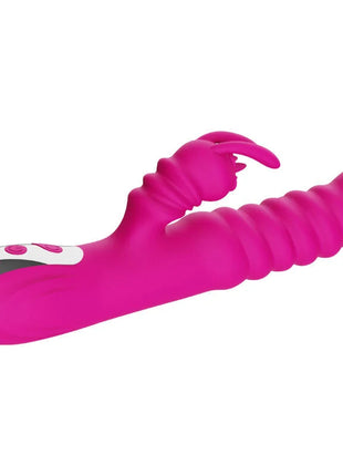 Vibrant pink silikon rabbit vibrator doppelzunge mit 20 modi und wärmefunktion sicht von vorne
