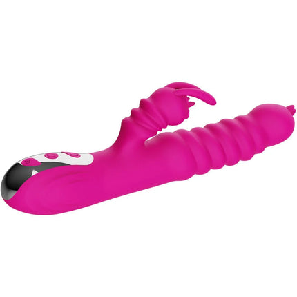 Vibrant pink silikon rabbit vibrator doppelzunge mit 20 modi und wärmefunktion sicht von vorne