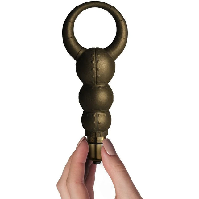 Bronze farbener segmentierter ring-vibrator mit nieten und strukturierter griffigkeit von dr rocco-s pleasure emporium poseidon