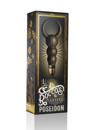 Schwarze und goldene steampunk- poseidon-figur aus metall in einer box von dr rocco-s pleasure emporium