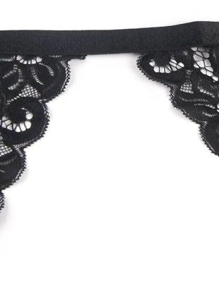 Dreiteiliges Set BH + Strumpfgürtel + String Schwarz - Strumpfband Set