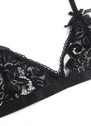 Dreiteiliges Set BH + Strumpfgürtel + String Schwarz - Strumpfband Set