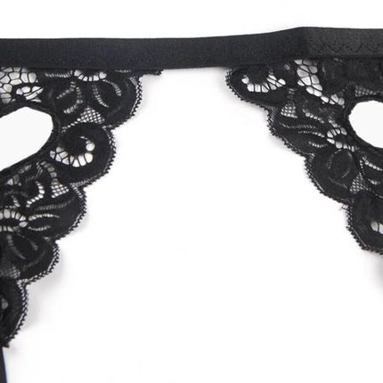 Dreiteiliges Set BH + Strumpfgürtel + String Schwarz - Strumpfband Set