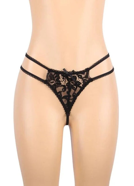 Dreiteiliges Set BH + Strumpfgürtel + String Schwarz - Strumpfband Set