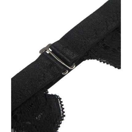 Dreiteiliges Set BH + Strumpfgürtel + String Schwarz - Strumpfband Set