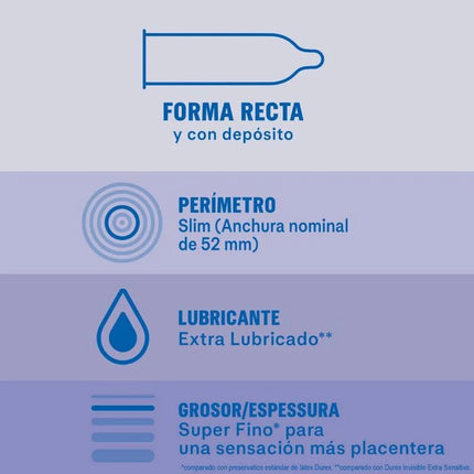 DUREX - UNSICHTBARES EXTRA GESCHMIERTES 12 EINHEITEN - Kondome - empfindlich