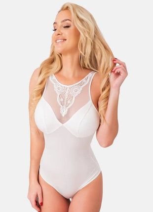 ecru Body mit Netzeinsatz und Spitze KA923323 von Kalimo - Body