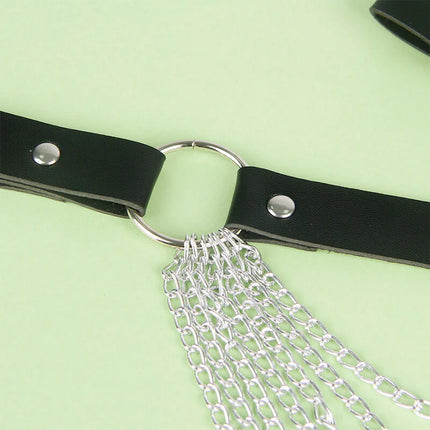 Eleganter Schwarzer Lederkettengürtel - Verführung in Einheitsgröße - Gürtel-Harness