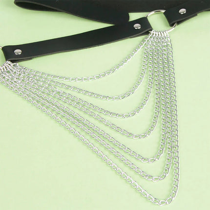 Eleganter Schwarzer Lederkettengürtel - Verführung in Einheitsgröße - Gürtel-Harness