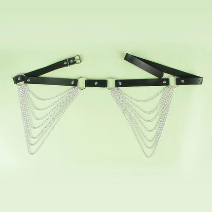 Eleganter Schwarzer Lederkettengürtel - Verführung in Einheitsgröße - Gürtel-Harness