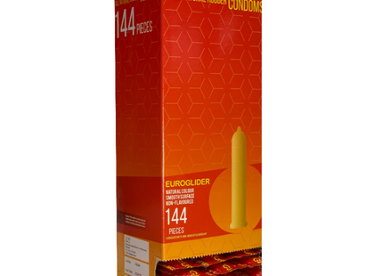 Orange und gelbe euroglider all natural rubber kondome box mit 144 stück natürlichem latexmaterial