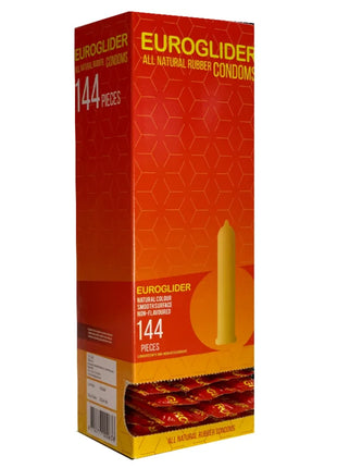 Orange und gelbe euroglider all natural rubber kondome box mit 144 stück natürlichem latexmaterial
