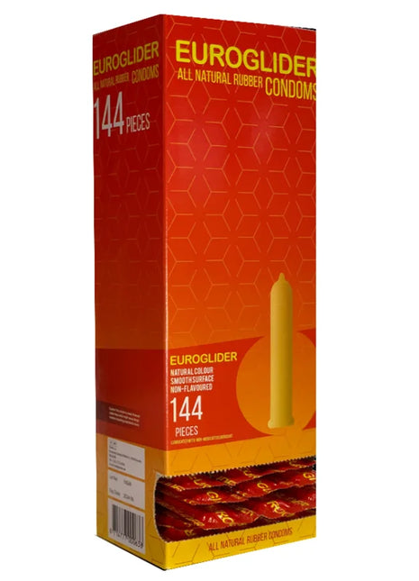 Orange und gelbe euroglider all natural rubber kondome box mit 144 stück natürlichem latexmaterial